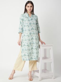 R&B - Women Green Viscose Mandarin Neck Kurta
