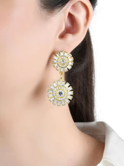 Lilly & Sparkle - Gold Toned Geometric Stone Studded Dangler Earrings