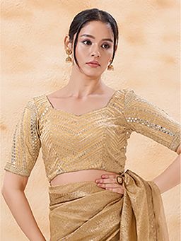 VAMAS - THE DESIGNER BLOUSES - Gold Brocade Half Sleeve Padded Back Open Stitched Blouse