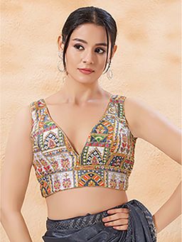 VAMAS - THE DESIGNER BLOUSES - Brocade Sleeveless Padded Back Open Stitched Blouse