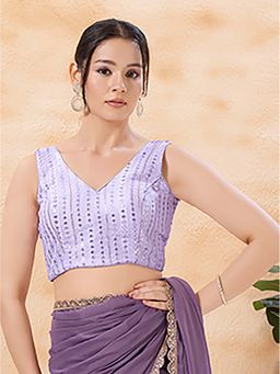 VAMAS - THE DESIGNER BLOUSES - Tissue Sleeveless Padded Purple Stitched Blouse