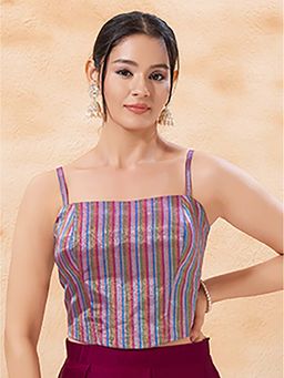 VAMAS - THE DESIGNER BLOUSES - Women's Brocade Padded Sleeveless Corset Stitched Blouse
