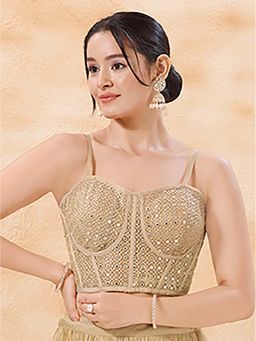 VAMAS - THE DESIGNER BLOUSES - Women's Cut-Work Padded Sleeveless Corset Gold Stitched Blouse