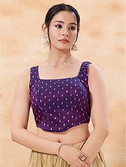 VAMAS - THE DESIGNER BLOUSES - Women's Brocade Padded Sleeveless Corset Purple Stitched Blouse