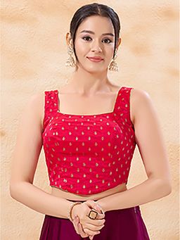 VAMAS - THE DESIGNER BLOUSES - Women's Brocade Padded Sleeveless Corset Red Stitched Blouse