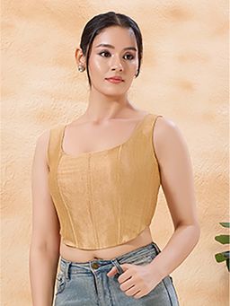 VAMAS - THE DESIGNER BLOUSES - Women's Plain Mulberry Silk Padded Corset Gold Stitched Blouse