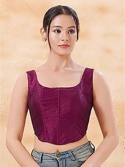 VAMAS - THE DESIGNER BLOUSES - Women's Plain Mulberry Silk Padded Corset Wine Stitched Blouse
