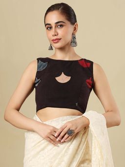 SALWAR STUDIO - Ajrakh Block Printed Cotton Boat Neck Padded Stitched Blouse