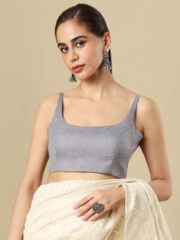 SALWAR STUDIO - Linen Solid Sleeveless Padded Grey Stitched Blouse