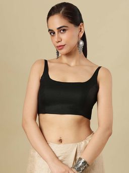 SALWAR STUDIO - Linen Solid Sleeveless Padded Black Stitched Blouse