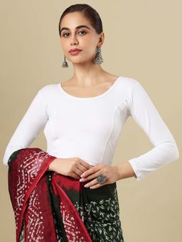 SALWAR STUDIO - Round Neck Cotton Stretchable Non Padded White Stitched Blouse