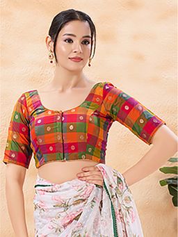 VAMAS - THE DESIGNER BLOUSES - Tissue Half Sleeve Padded Multi-Color Stitched Blouse