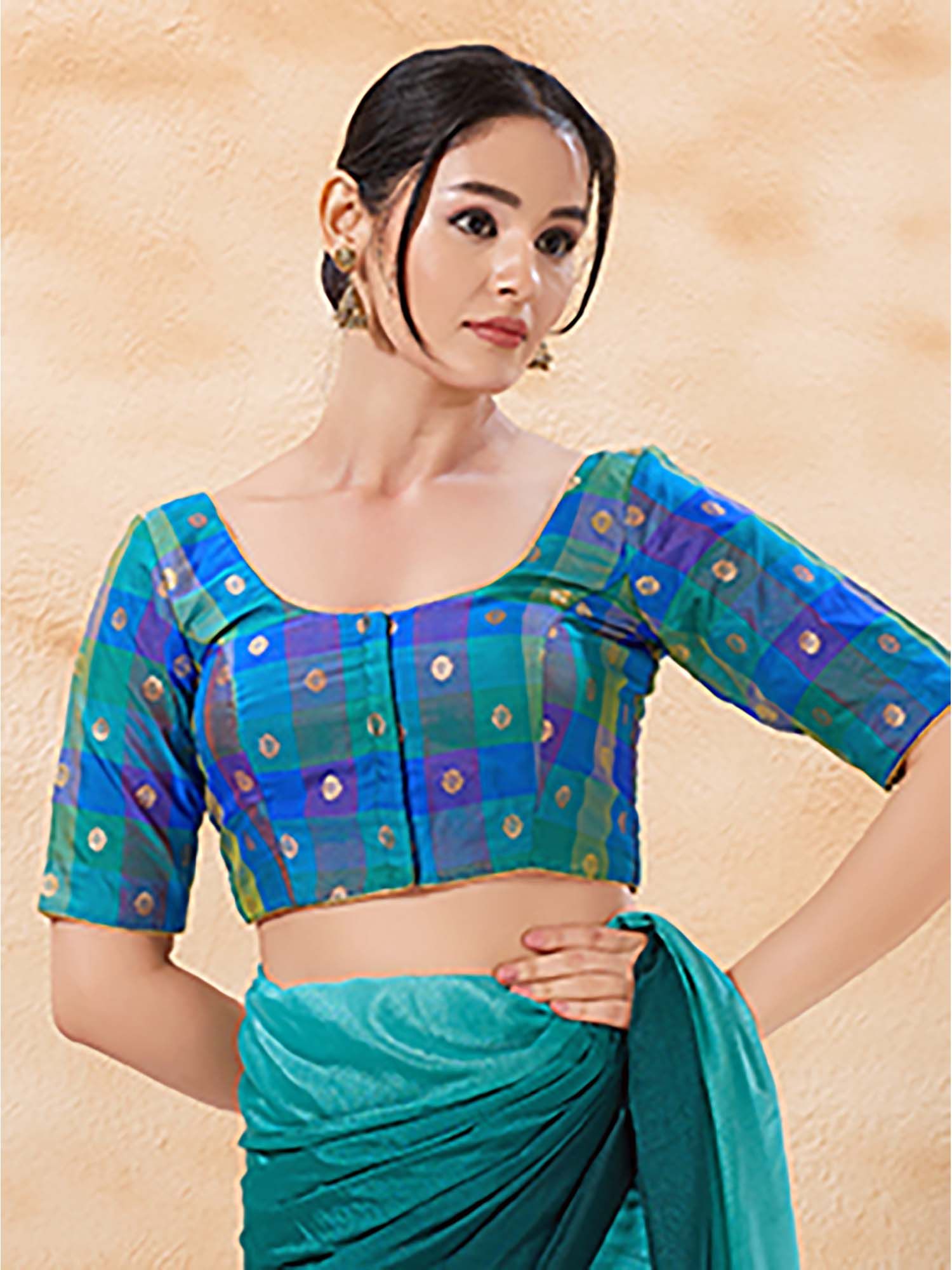 Tissue Half Sleeve Padded Multi-Color Stitched Blouse-picture-10