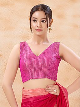 VAMAS - THE DESIGNER BLOUSES - Pink Georgette Sleeveless Padded Back Open Stitched Blouse