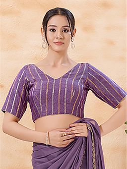 VAMAS - THE DESIGNER BLOUSES - Purple Georgette Half Sleeve Padded Back Open Stitched Blouse