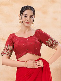 VAMAS - THE DESIGNER BLOUSES - Elegant Cotton Half Sleeve Red Stitched Blouse