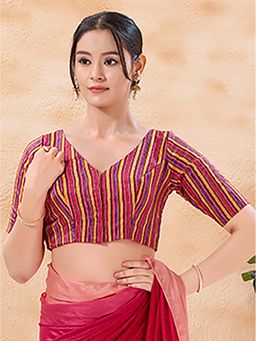 VAMAS - THE DESIGNER BLOUSES - Tafeta Silk Padded Front Open Multi Color Stitched Blouse