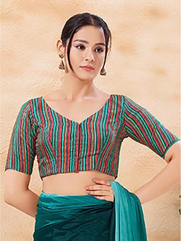 VAMAS - THE DESIGNER BLOUSES - Tafeta Silk Padded Front Open Multi Color Stitched Blouse