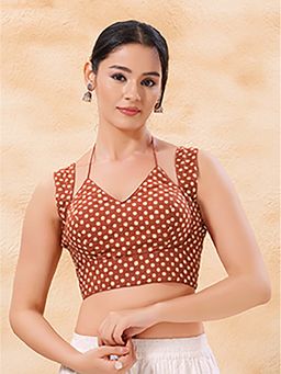 VAMAS - THE DESIGNER BLOUSES - Mulbury Silk Sleeveless Padded Rust Stitched Blouse