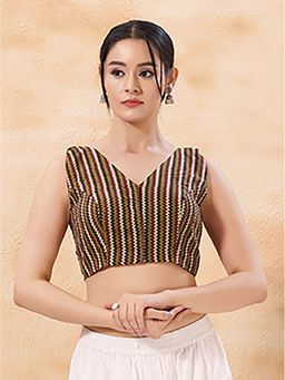 VAMAS - THE DESIGNER BLOUSES - Mulbury Silk Sleeveless Padded Multi-Color Stitched Blouse