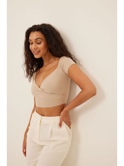 NA-KD - Women Beige Solid-plain Crop Top