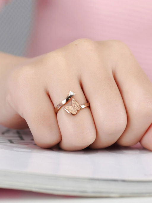 Yellow Chimes Butterfly Charm Rose Gold Plated 316L Stainless Steel Ring (7)