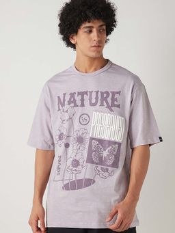 Bewakoof - Air 1.0 Men's Purple Nature Preserved Graphic Printed Oversized T-shirt