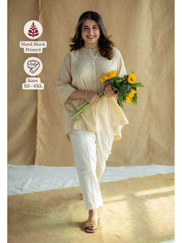 The Indian Ethnic Co. - Cream A-Line Solid Slub Cotton Short Tunic