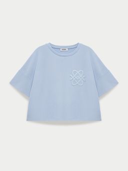 Pomelo - Oversized Cropped Graphic Embroidered T-Shirt with Drop Shoulder