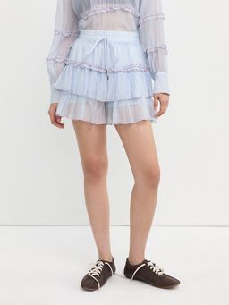Pomelo - Double Tiered Ruffle Chiffon Mini Skirt with Inner Lining Detail