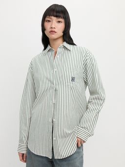 Pomelo - Oversized Vertical Striped Button Down Shirt