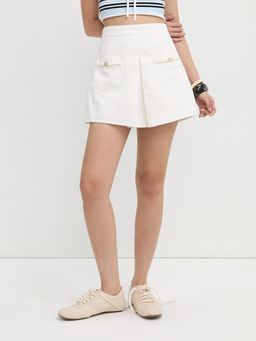 Pomelo - High Waisted Pleated Skort with Front Flap Pockets