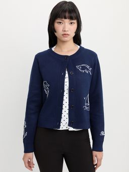Pomelo - Long Sleeve Button Up Cardigan with Nautical Motif Embroidery