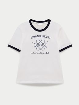 Pomelo - Contrast Trim Ringer Graphic Print Sunspel Riviera Slim Fit T-Shirt