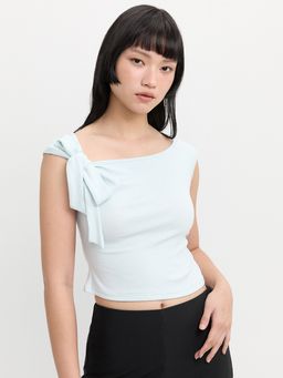 Pomelo - Slim Fit Boat Neck Sleeveless Top with Shoulder Bow Detail