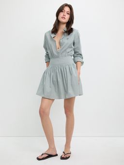 Pomelo - Collared Striped Shirt and Mini Skirt Set - Green