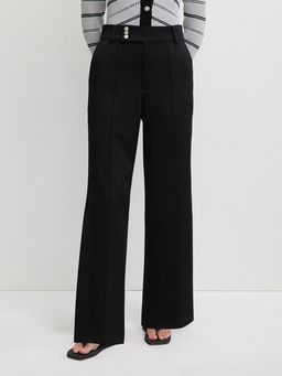 Pomelo - High Waist Wide Leg Triple Button Trousers - Black