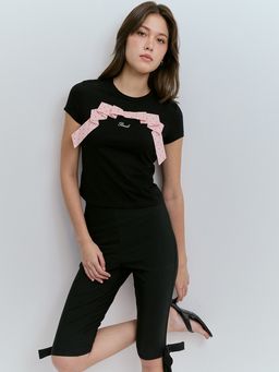 Pomelo - Graphic T-Shirt with Gingham Ribbon Bow Print and Logo Script