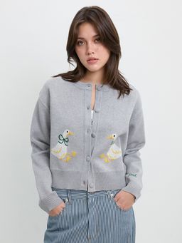 Pomelo - Signature Duck Intarsia Knit Cropped Cardigan