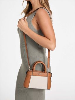 Guess - Cognac Textured Anadela Mini Satchel Bag with Detachable Strap