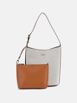 Guess - Caramel Textured Nicolette Bucket Bag with Pouch (Set Of 2) (L)