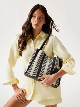 Guess - Black Striped Nicolette Girlfriend Shoulder Bag