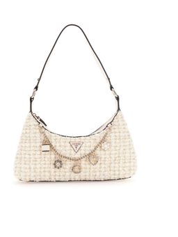 Guess - Ivory Tweed Check Everlee Top Zip Shoulder Bag