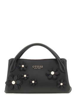 Guess - Black Applique Zaria Girlfriend Satchel Bag with Detachable Strap (S)