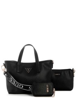 Guess - Black Solid Latona Mini Handbag and Pouch with Detachable Straps and Card Case (Set of 3)