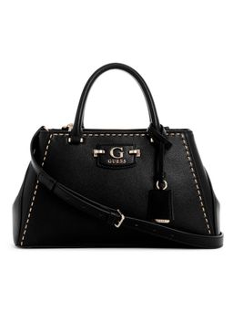 Guess - Black Solid Nastra Society Satchel Bag with Detachable Strap