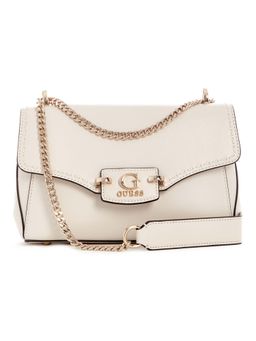 Guess - Off White Solid Nastra Convertible Flap Crossbody Bag