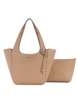 Guess - Beige Textured Helina Shoulder Bag with Pouch (Set of 2)
