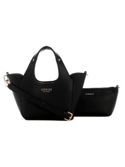 Guess - Black Textured Helina Mini Handbag and Pouch with Detachable Strap (Set of 2)