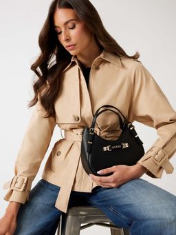 Guess - Black Solid Lefia Handbag with Detachable Strap (S)